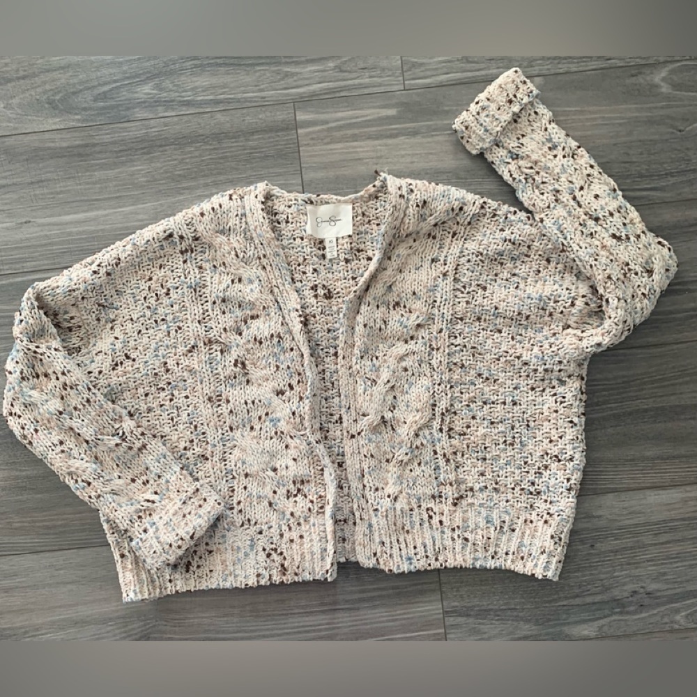 Jessica Simpson Chunky Oversized Cropped Tan/Beige Cottage Core Cardigan Size Xs